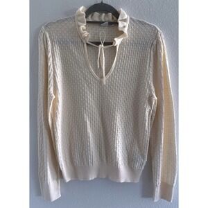 Gap Sweater Womens Large Cream‎ Ruffle Collar Cotton Preppy Coquette Cottagecore